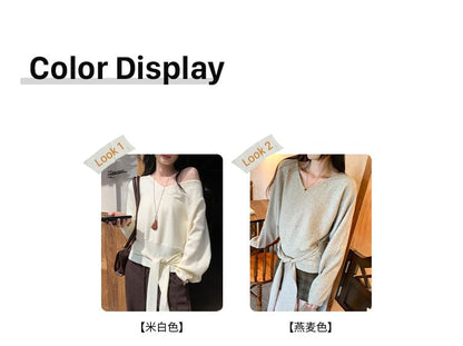 Tie-Waist V-Neck Sweater