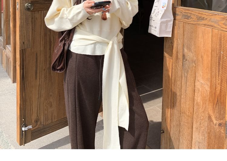 Tie-Waist V-Neck Sweater