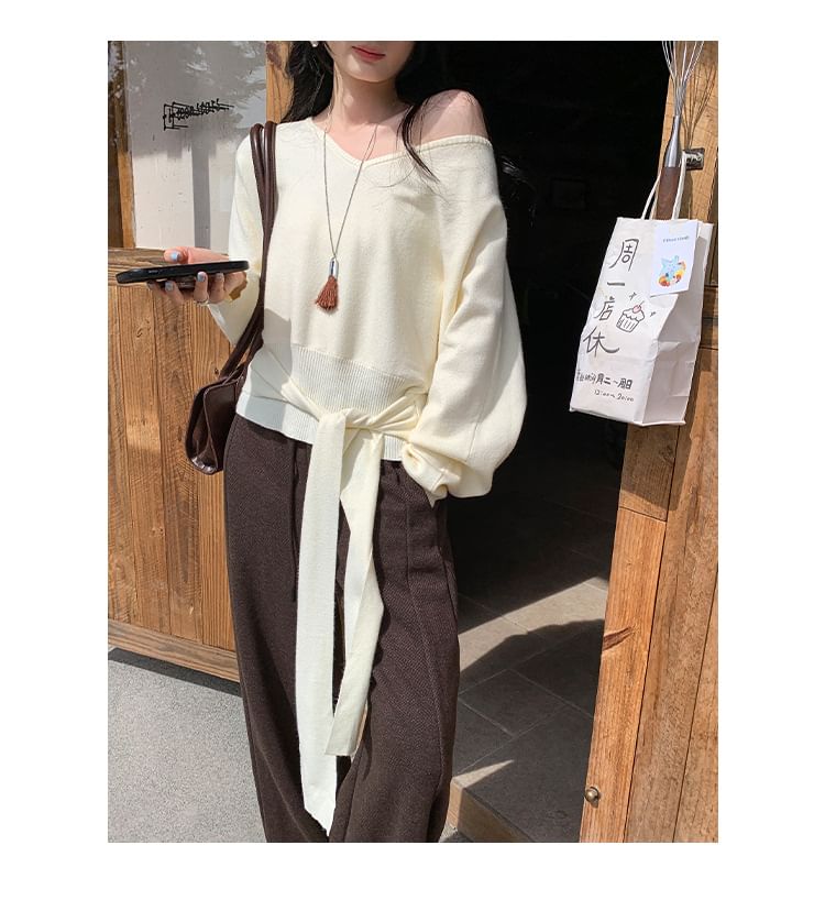 Tie-Waist V-Neck Sweater