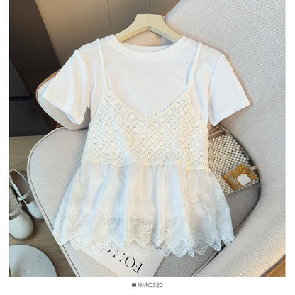Crew Neck Tee & Spaghetti Strap Knit Camisole Set