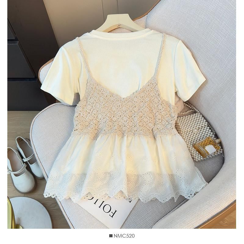 Crew Neck Tee & Spaghetti Strap Knit Camisole Set