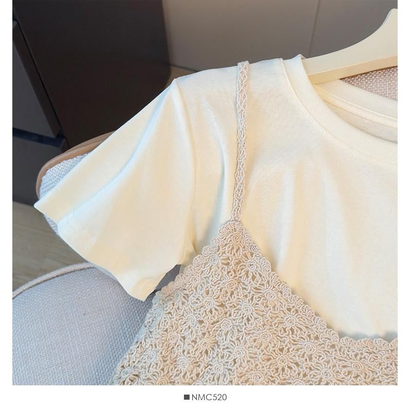 Crew Neck Tee & Spaghetti Strap Knit Camisole Set