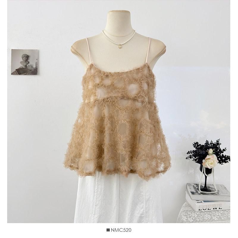 Spaghetti Strap Scoop Neck Ruffle Camisole