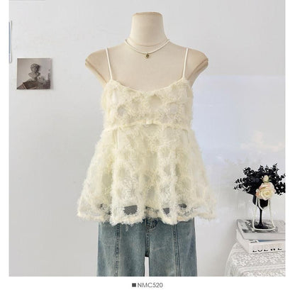 Spaghetti Strap Scoop Neck Ruffle Camisole