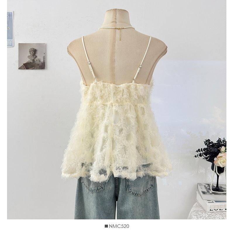 Spaghetti Strap Scoop Neck Ruffle Camisole