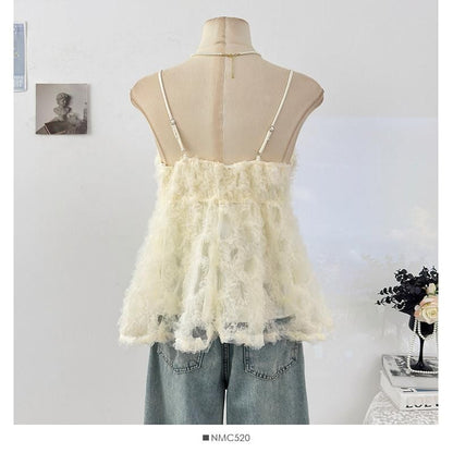 Spaghetti Strap Scoop Neck Ruffle Camisole