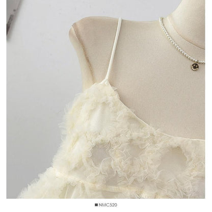 Spaghetti Strap Scoop Neck Ruffle Camisole