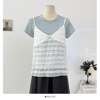 Ruffle-Trimmed V-Neck Camisole & Short-Sleeve Tee Set