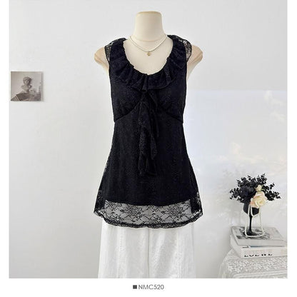 Halter V-Neck Lace Ruffle Camisole