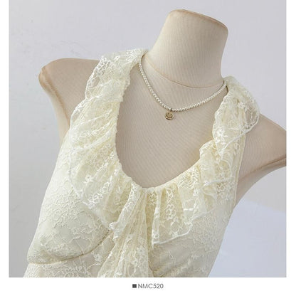 Halter V-Neck Lace Ruffle Camisole