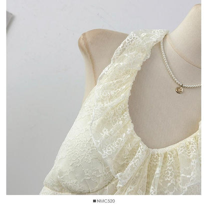 Halter V-Neck Lace Ruffle Camisole