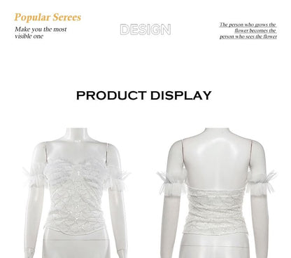 Strapless Beaded Lace Top & Ruffle Mesh Mini Skirt Set