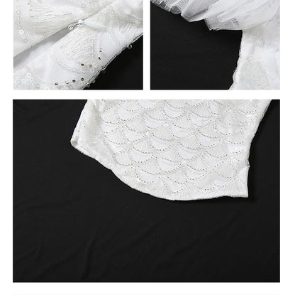 Strapless Beaded Lace Top & Ruffle Mesh Mini Skirt Set