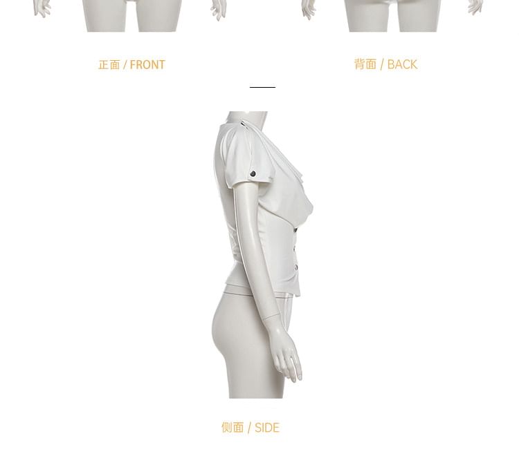Cowl-Neck Short-Sleeve Button Top