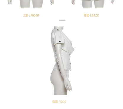 Cowl-Neck Short-Sleeve Button Top