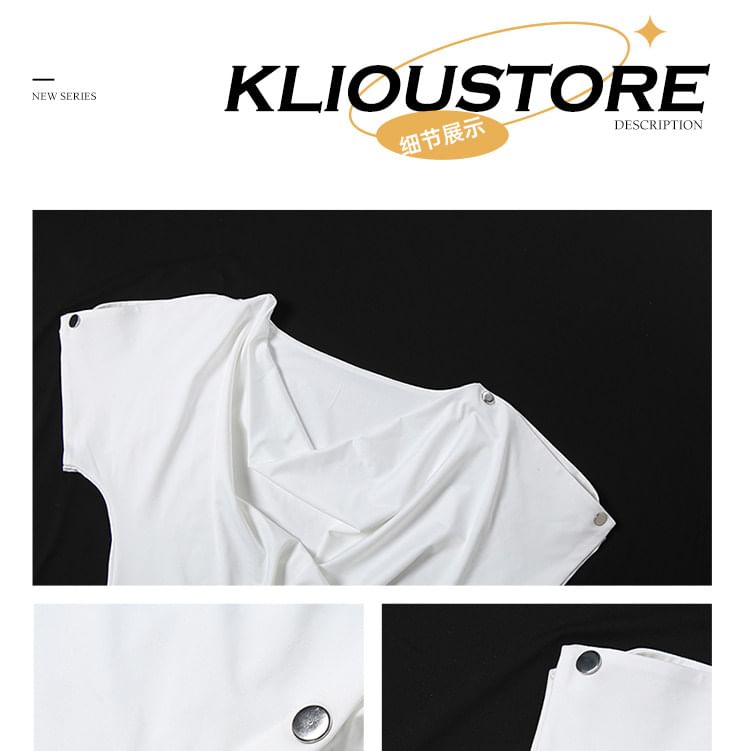 Cowl-Neck Short-Sleeve Button Top