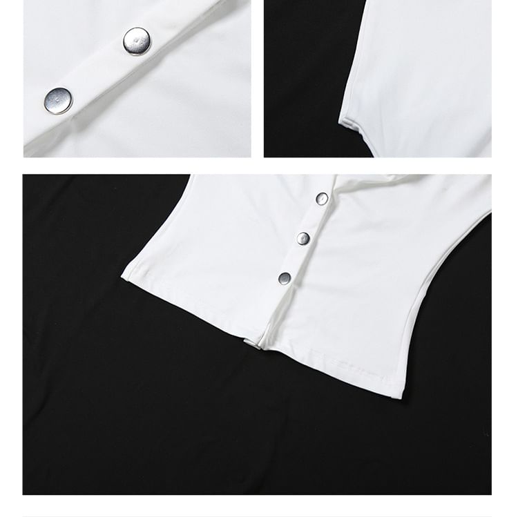 Cowl-Neck Short-Sleeve Button Top