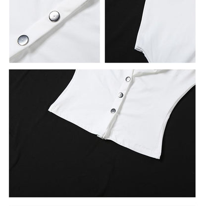 Cowl-Neck Short-Sleeve Button Top