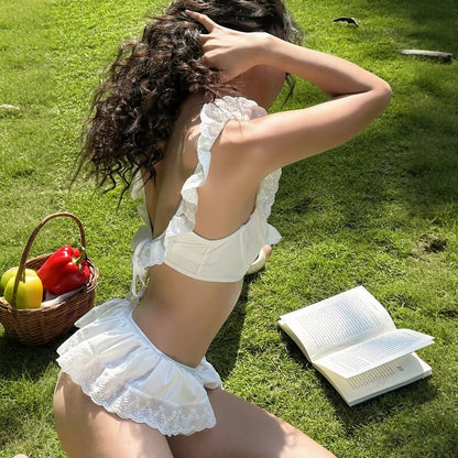 Lace Panel Tie Back Bikini Top / Swim Skirt