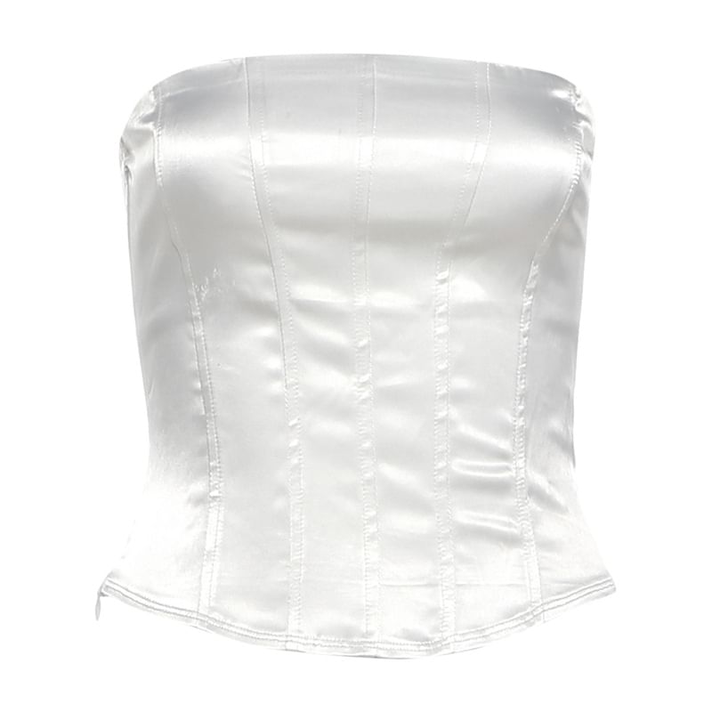 Plain Crop Corset Tube Top / Mid Rise Tiered Lace Mini Pencil Skirt