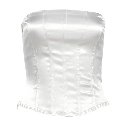 Plain Crop Corset Tube Top / Mid Rise Tiered Lace Mini Pencil Skirt