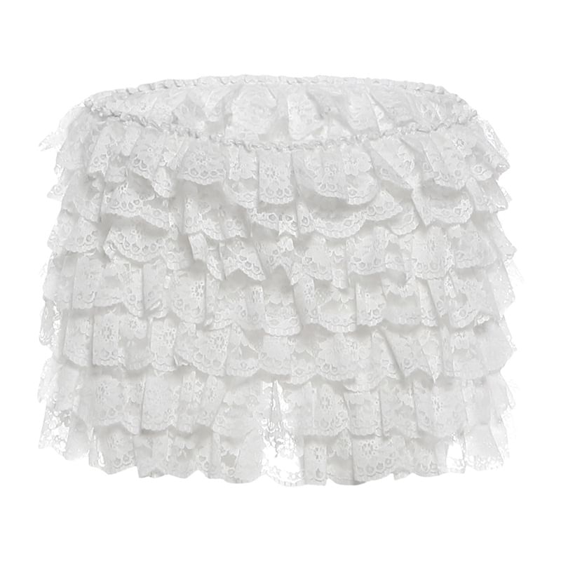 Plain Crop Corset Tube Top / Mid Rise Tiered Lace Mini Pencil Skirt
