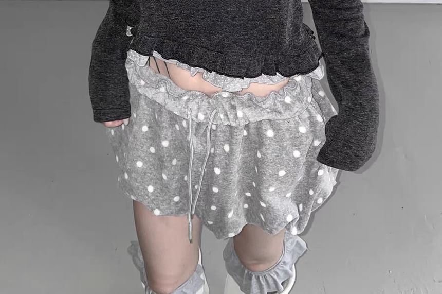 Mock Two-Piece Long-Sleeve Square Neck Lace Trim Crop Top