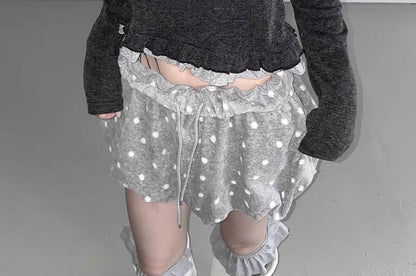 Mock Two-Piece Long-Sleeve Square Neck Lace Trim Crop Top