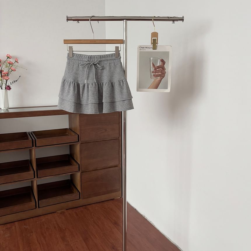 Drawstring Waist Plain Mini A-Line Skirt