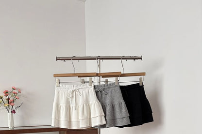 Drawstring Waist Plain Mini A-Line Skirt