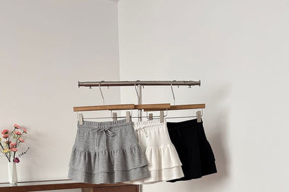 Drawstring Waist Plain Mini A-Line Skirt