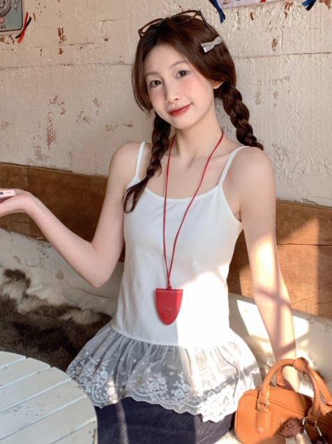 Spaghetti Strap Scoop Neck Plain Lace Trim Camisole Top