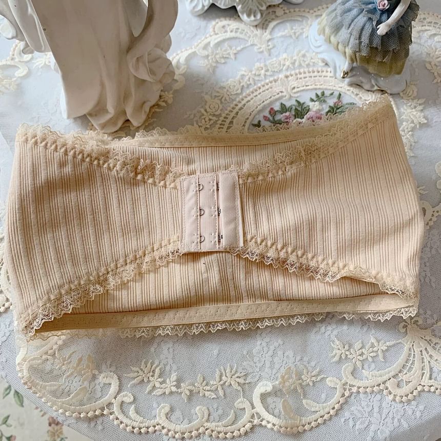 Plain Lace Trim Ribbed Bandeau Bra Top