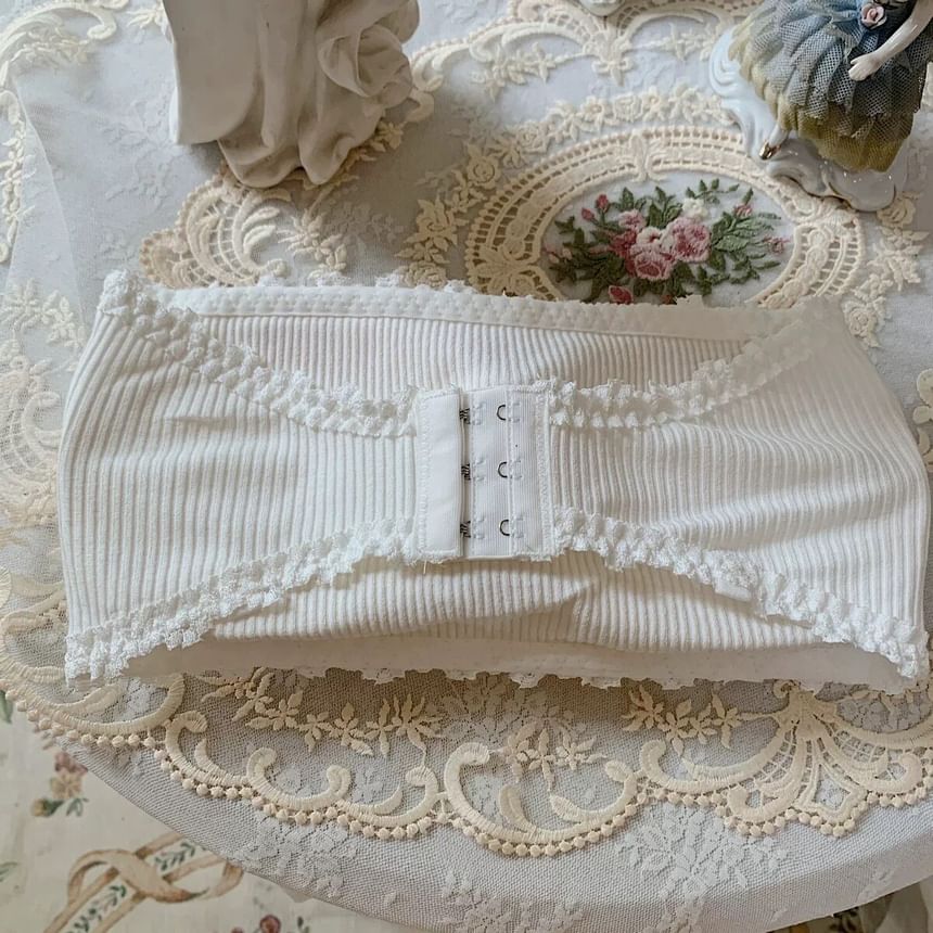 Plain Lace Trim Ribbed Bandeau Bra Top
