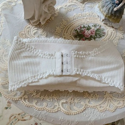 Plain Lace Trim Ribbed Bandeau Bra Top