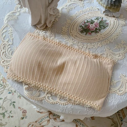 Plain Lace Trim Ribbed Bandeau Bra Top
