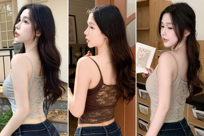 Plain Lace Panel Camisole Top