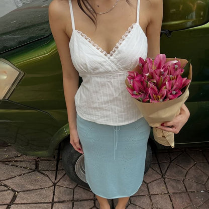 V-Neck Lace-Trim Striped Camisole Top