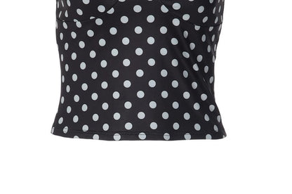 Short Sleeve V-Neck Lace Panel Polka Dot Slim-Fit Crop Top