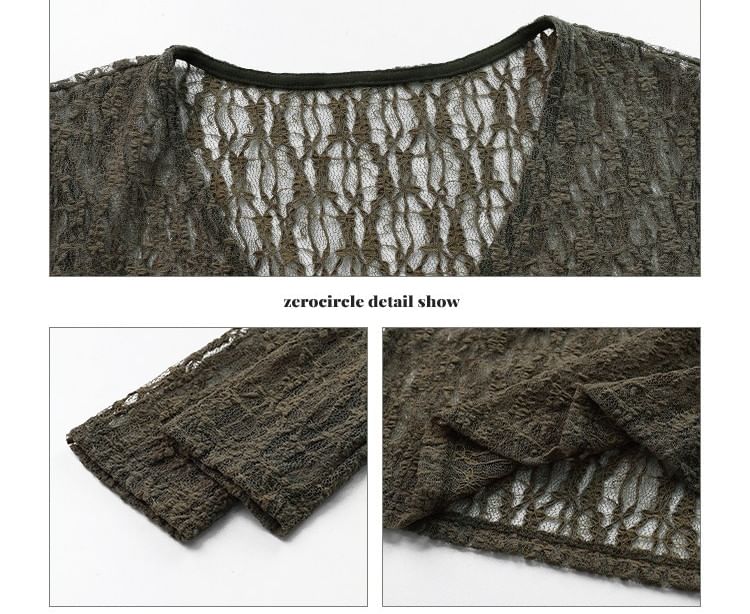 Long-Sleeve V-Neck Lace Crop Top