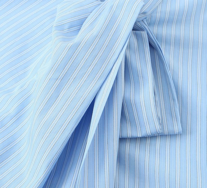 Sleeveless Tie Neck Striped Blouse