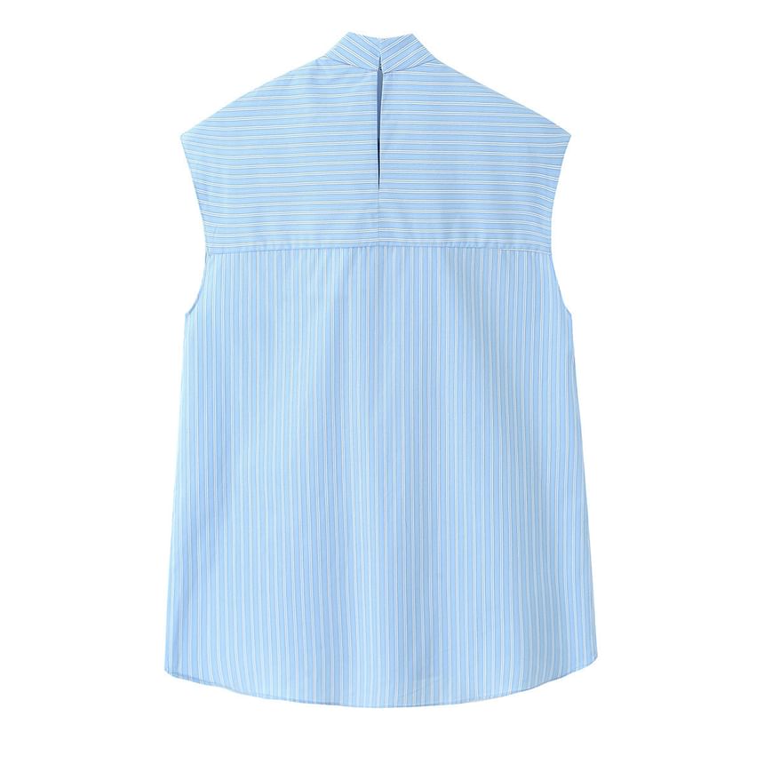 Sleeveless Tie Neck Striped Blouse