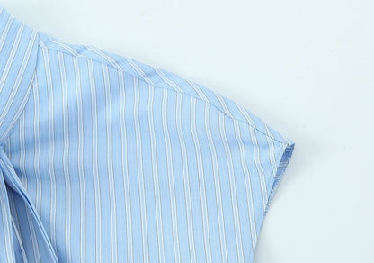 Sleeveless Tie Neck Striped Blouse