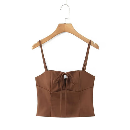 Plain Tie Front Camisole Top / Mid Rise Frill Lace Up Mini A-Line Skirt