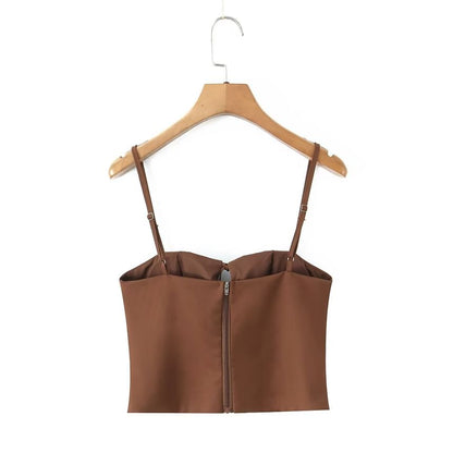 Plain Tie Front Camisole Top / Mid Rise Frill Lace Up Mini A-Line Skirt