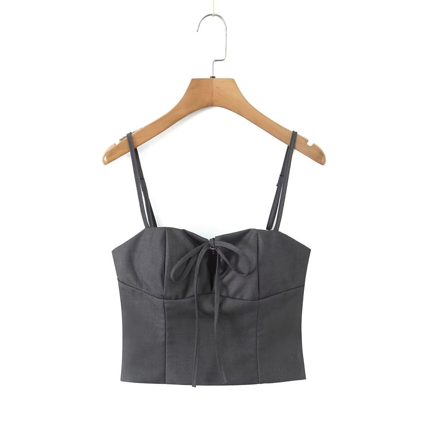 Plain Tie Front Camisole Top / Mid Rise Frill Lace Up Mini A-Line Skirt
