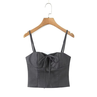 Plain Tie Front Camisole Top / Mid Rise Frill Lace Up Mini A-Line Skirt
