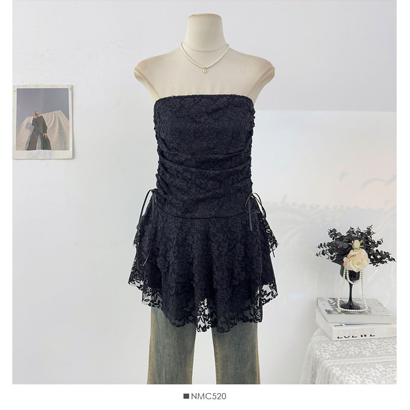 Plain Ruched Lace Tube Top