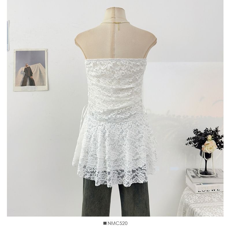 Plain Ruched Lace Tube Top