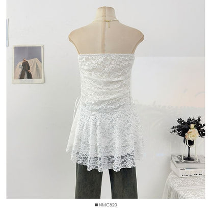 Plain Ruched Lace Tube Top